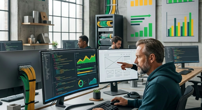 Imagem profissional de blog sobre: "Guia técnico para otimizar a performance de sites profissionais e vender mais". Dire