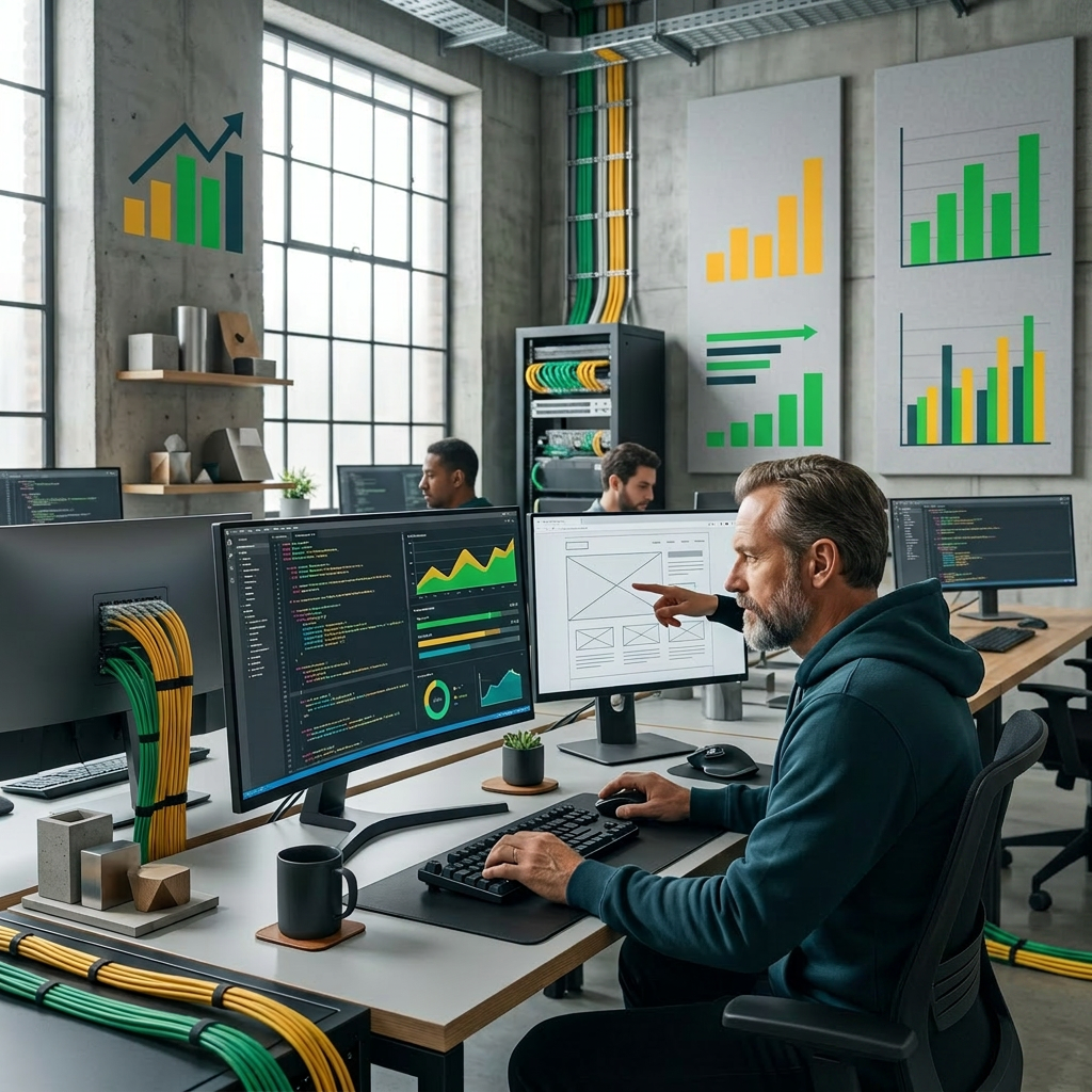 Imagem profissional de blog sobre: "Guia técnico para otimizar a performance de sites profissionais e vender mais". Dire